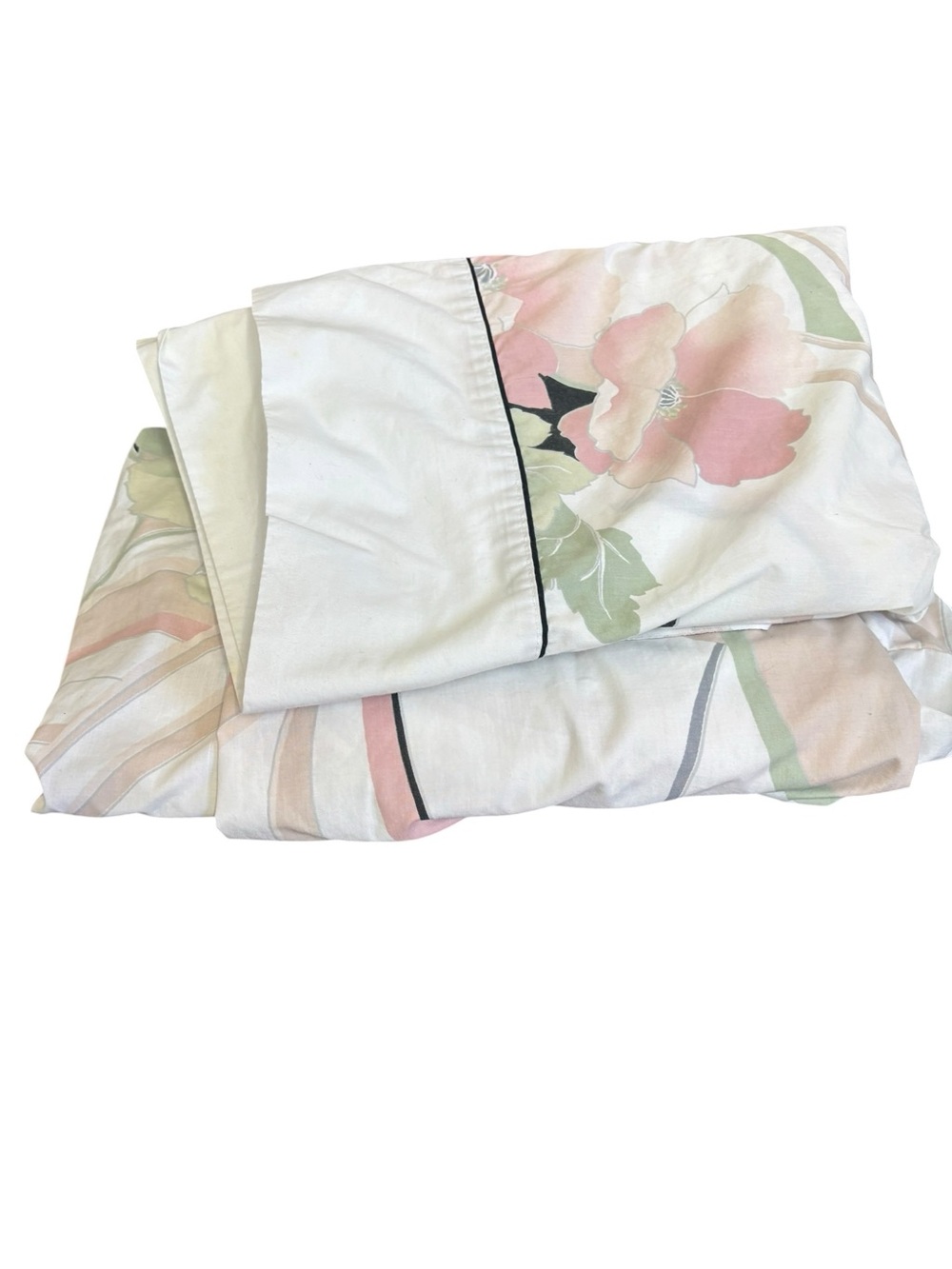 Vintage 80s Springmaid Twin Flat & Fitted Sheet Black White Pink